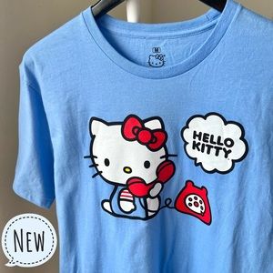 NWT🔖Hello Kitty Blue Red Tee Telephone T-shirt Japan Cute Cat Sanrio